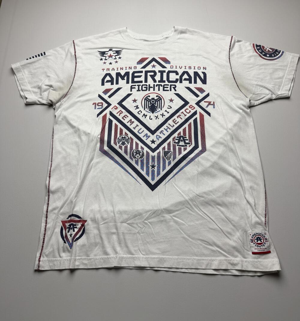 American Fighter Shirt Mens 3XL White Patriotic Flag Graphic Tee Tagless Top